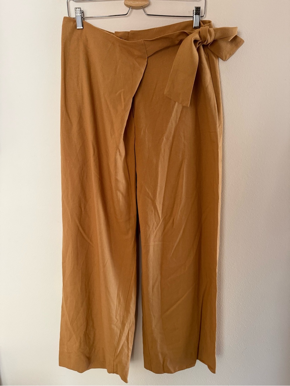 Dress To Linen Blend Wrap Tie Wide Leg Pants Beige Summer Resort Size 38